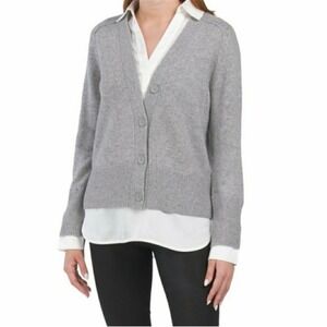 MAGASCHONI Cashmere 100% Cashmere Two‎ Layered grey Cardigan Top XL